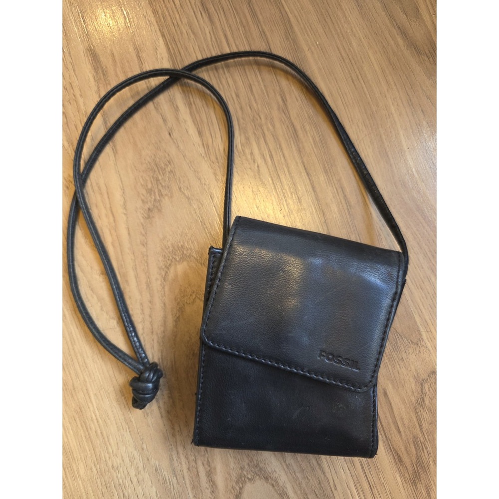 Fossil Mini Shoulder Bag Black Leather Wallet Size Vintage